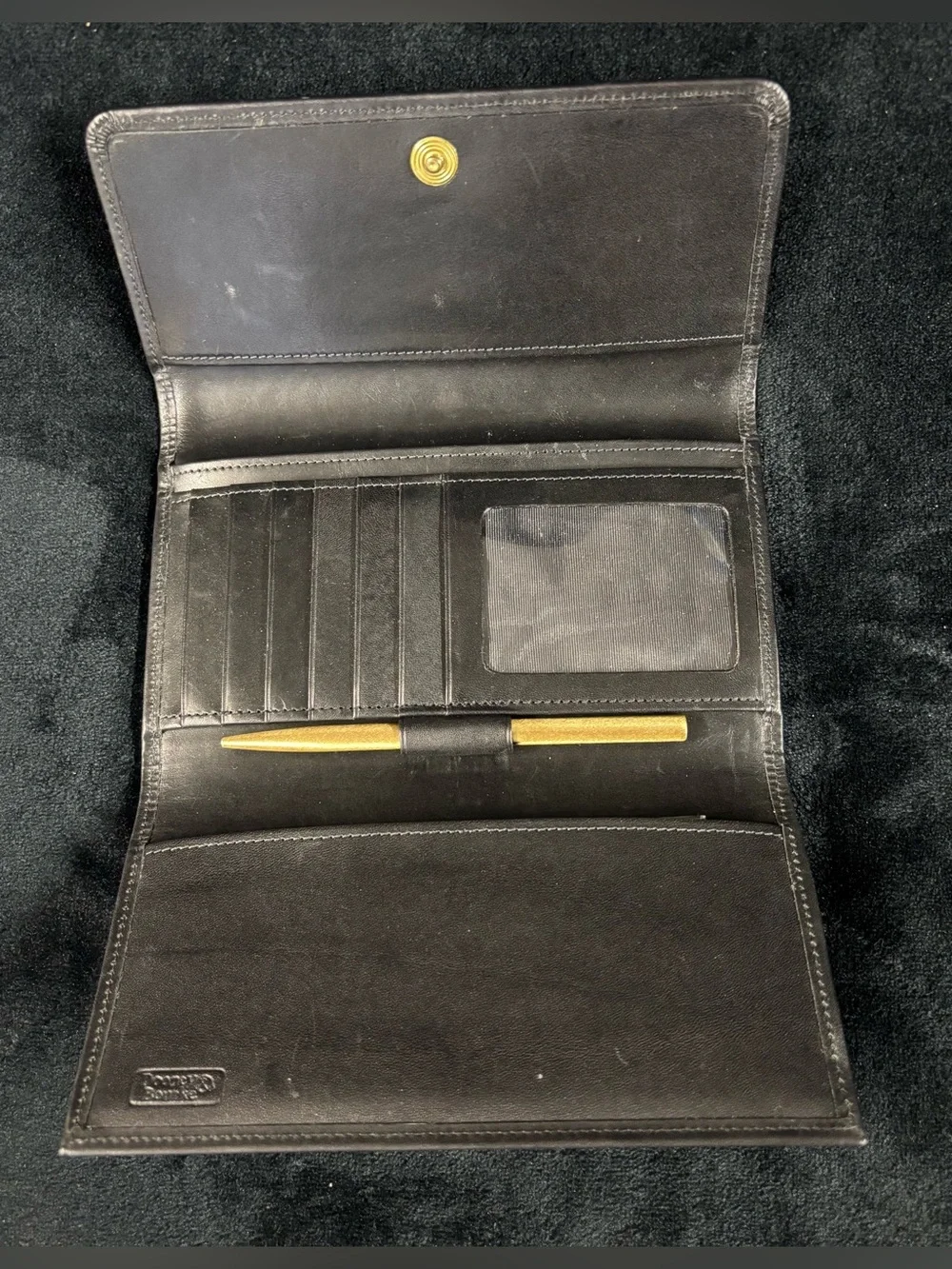 Vintage Dooney & Bourke Black All Weather Leather Wallet Gold Pen